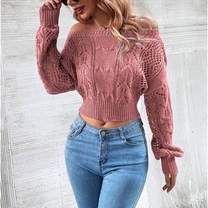 Luxe Sheer Crochet Knit Drop Shoulder Cropped Sweater Top